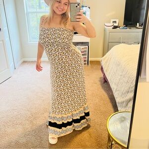 Floral Maxi Dress with Black Accents